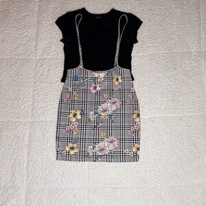 Floral Plaid Mini Dress - Black and Multicolor